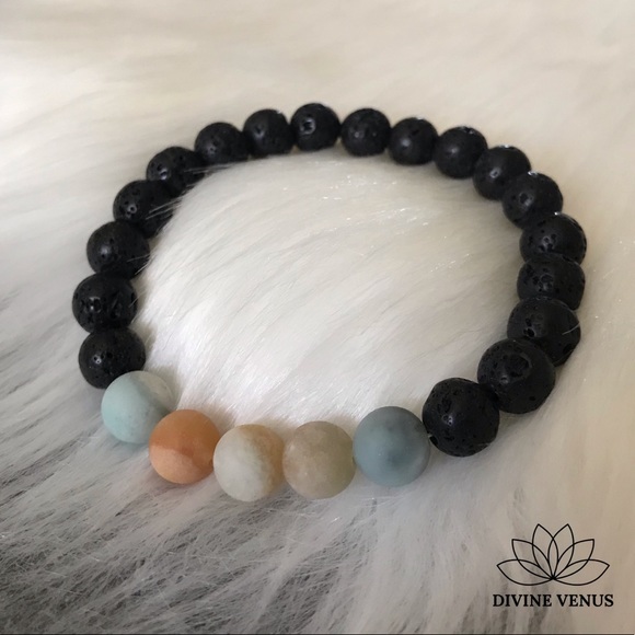 Amazonite x Lava Stone Beads Stretch Bracelet - Picture 7 of 10